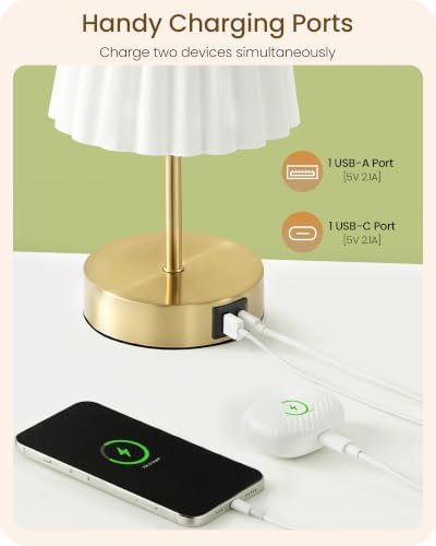 Small Bedside Table Lamps Set of 2, Touch Dimmable Table Lamps with USB Ports, Nightstand Lamps with 2 Stepless Dimming LED Bulbs, E26 Base, for Bedroom, Study, Gold and White DW16TLP205 - Image 3