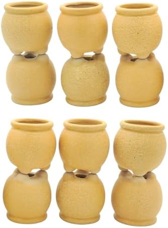 Wide Round Belly 12-Pack Rustic Boho Succulent Pots with Drainage -1.6" Unglazed Rough Ceramic Planters, Matte Speckled Finish Mini Pots for Root Control & Modern Home Decor (Mustard Yellow) by Unknown