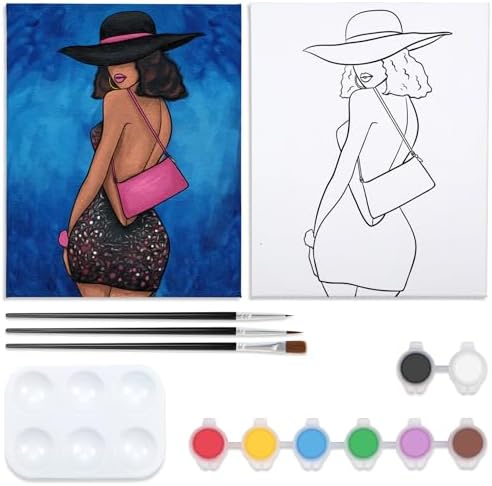 Nuberlic Pre Drawn Canvas for Painting Canvas Painting Kit Elegant Lady Afro Girl Theme Painting Kit DIY Adult Birthday Sip and Paint Party Favor 8x10 inches Mothers Day Gift by Nuberlic
