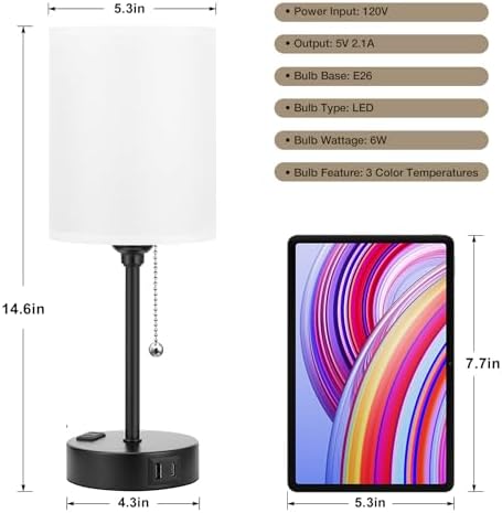 Dicoool Bedside Table Lamp for Bedroom - Small Desk Lamp with USB Ports - Image 3
