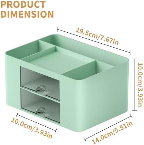 Marbrasse Pen Organizer with 2 Drawer, Multi-Functional Pencil Holder for Desk, Desk Organizers and Accessories with 5 Compartments + Drawer for Office Art Supplies (Green) - Image 4