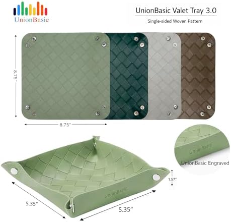 UnionBasic Small Valet Tray, Jewelry Tray for Rings Watches Earrings, Entryway Catchall Caddy for Coins Keys Change, Nightstand Bedside Valet Holder, Trays for Electronic Gadgets, Woven Light Gray - Image 3