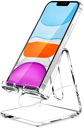 Crpich Acrylic Cell Phone Stand, Portable Clear Phone Stand for Desk, Compatible with Phone16 15 14 13 Pro Max Mini 12 11 Plus SE, Switch, Android Smartphone, Pad, Tablet, Desk Accessories by Crpich