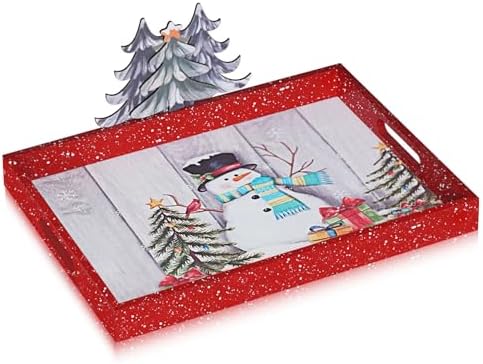 Christmas Decoration Serving Tray with Handels Decorative Tray Coffee Table Serving Platter Thanksgiving Tray - Breakfast Drinks Liquor Snowman(Red) by Home