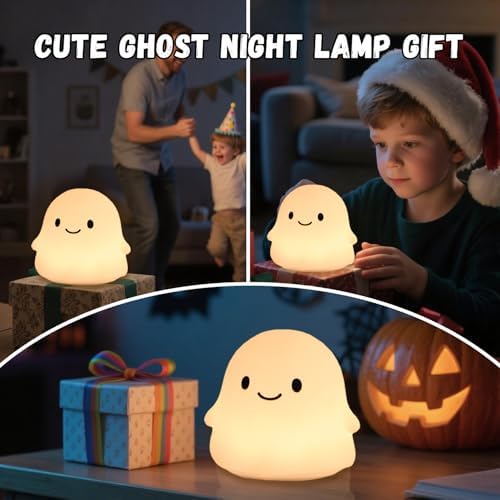 Rytinazzz Halloween Ghost Night Light, 50-Hour Battery & Pat Control, Cute Squishy Lamp for Kids Room Decor, USB Rechargeable with Timer, Cute Home Decor - Image 6