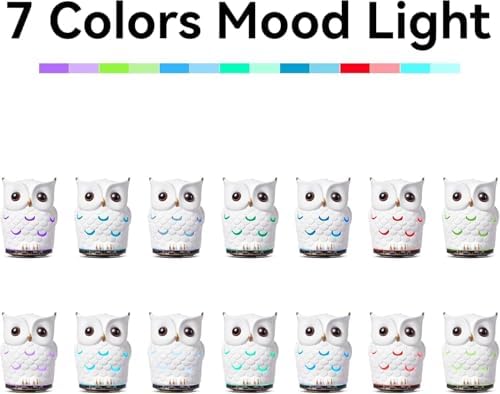 ALIEYE Owl Essential Oil Diffuser, 200ML Handmade Ceramic Aromatherapy Humidifier, Ultrasonic Cool Mist, 7-Color LED Night Light, Auto Shut-Off, White - Image 5