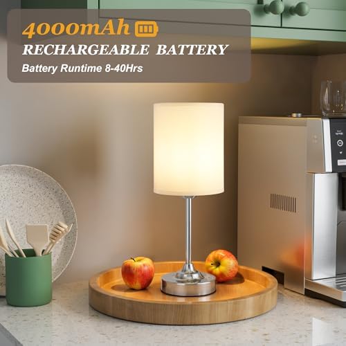 Touch Control Cordlss Table Lamp, USB-C Rechargeable Lamp with Stepless Dimming, 4000mAh Battery Operated Bedside Lamp for Bedroom, Living Room, Night Light & Emergency Lighting, Silver, 2 Pack - Image 3
