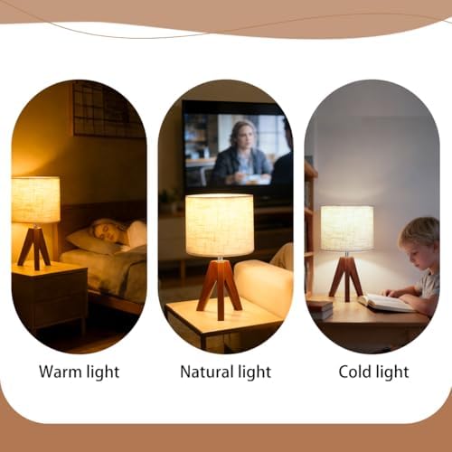 Tripod Table Lamp, Small Bedside Night Stand Lamp with 3 Colors, Decorative Lamp for Bedroom, Nursery, Living Room (Bulb Included) (Espresso Wood) - Image 2