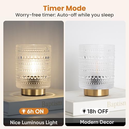 Battery Operated Lamp with Timer, Cordless Table Lamps with LED Warm Bulb - Image 3