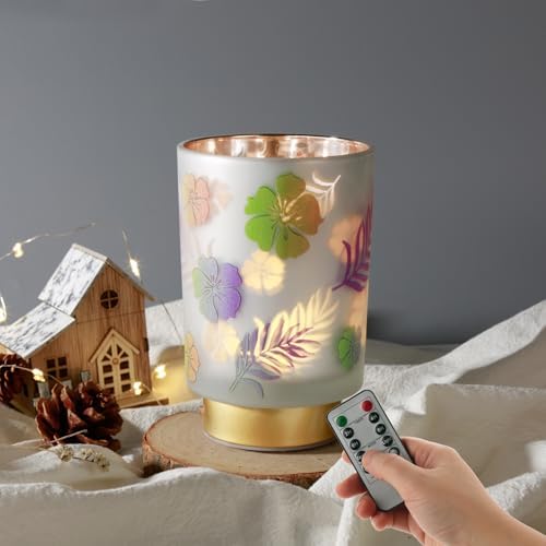 Eywamage Small Battery Operated Table Lamp, Glass Floral Lamp with Remote Timer, Cordless Lamp for Bedroom Living Room Kitchen by EywamageCandles
