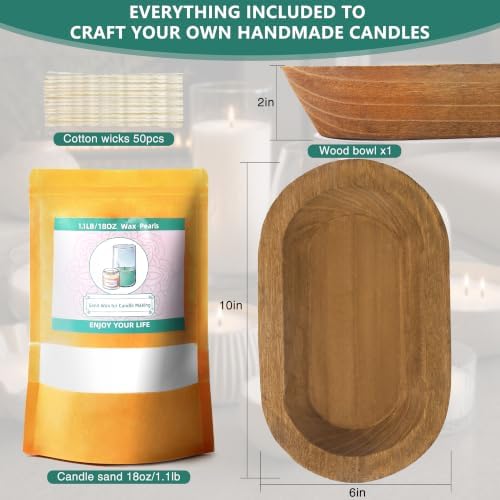 YeeQue Pearled Candle Sand with Wicks and Wooden Dough Bowl DIY Candle Making Kit: 18oz Sand Wax, 50x Cotton Wicks, 140 Hours Burn Time for Home Women Girl Birthday Gift - Image 2