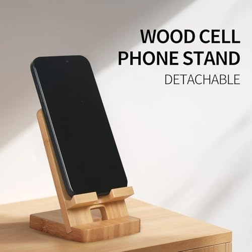Wood Phone Stand, Desktop Wooden Phone Holder, Portable Office Phone Stand for Desk, Wood ipad Stand， Compatible with iPhone & All Cell Phones(Bamboo) - Image 4