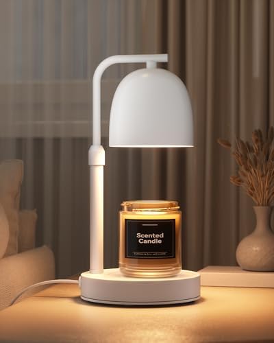 Candle Warmer Lamp with Timer & Dimmable, Adjustable Height White Candle Warmer for Jar Candles, Birthday Gifts for Women & Men, Office Decor, House Warming Gift, Wax Melt Warmer with 2 Bulbs by Lisunar