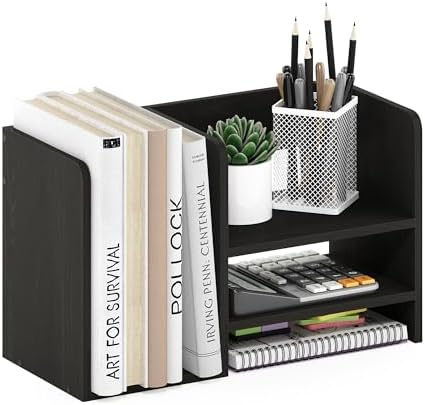 Furinno Hermite Wood Desktop Book and Home Office Supplies Storage Organizer, Espresso by Furinno-FitsYourSpaceFitsYourBudget