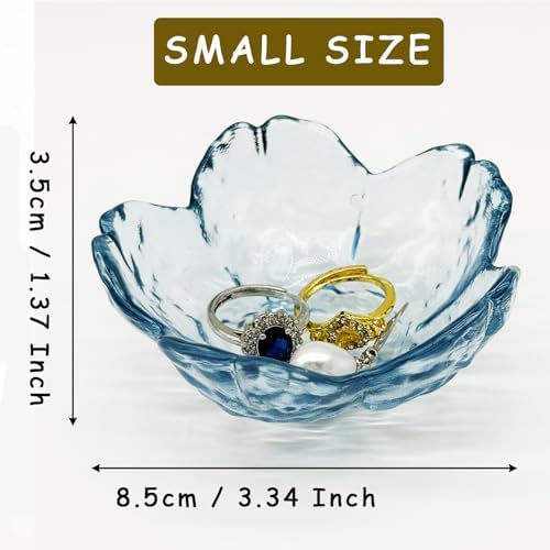 Flower Ring Dish Jewelry Tray, Glass Jewelry Dish Tray, Aesthetic Room Decor Small Trinket Dish, Nightstand Jewlery Ring Holder Dish, Bathroom Jewelry Plate Bowl for Rings Earrings Wife Gift (Blue) - Image 3