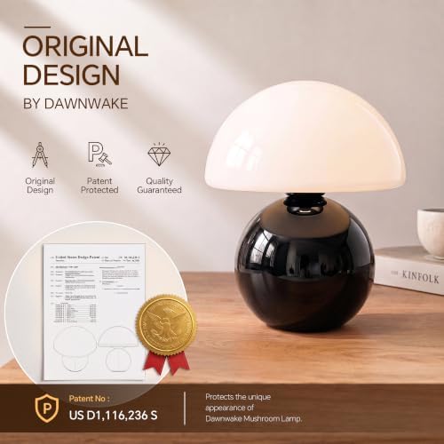 Dawnwake Mushroom Lamp Table Lamp for Bedroom-Small Desk Table Lamps,Black - Image 5