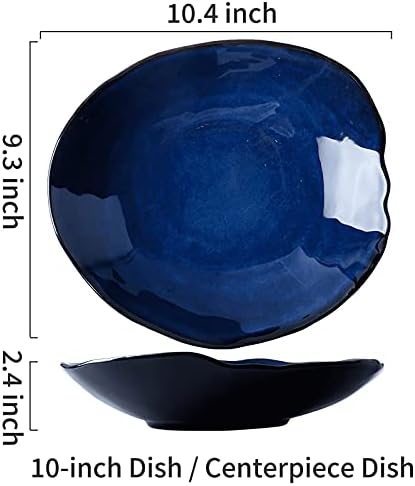 10 Inch Ceramic Decorative Plate, Blue Reactive Glaze Shallow Dish - Image 2