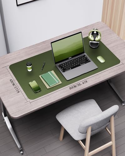 YSAGi Double-Sided Desk Pad, 35.4"x17"Leather Desk Mat, Eco Cork Desk Pad Protector,Large Mouse Pad,Waterproof Desk Blotter for Office/Home(Olive Green) - Image 2