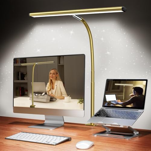 Airlonv LED Desk Lamp with Clamp, 17" Stepless Dimming Light, Gold by Airlonv