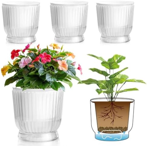 T4U Self Watering Pots for Indoor Plants 6 Inch 4 Pack Planter Clear by T4U