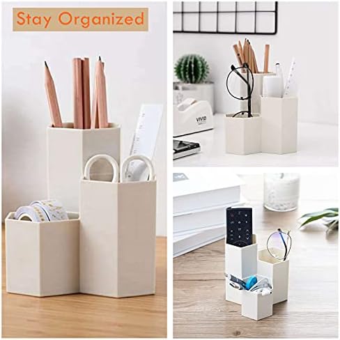 Pen Holder for Desk, White Pens Cup with 3 Compartment Small Desk Organizer Cute Pencil Holder for Office,School and Home (White, Triangular) - Image 6