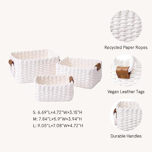 LA JOLIE MUSE Small Wicker Baskets for Organizing, White 3 Pack - Image 4