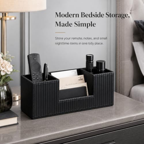 GORESE Pen Holder for Desk, PU Leather Desk Organizer for Office, Black - Image 6