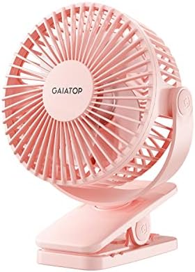 Gaiatop Portable Clip on Fan Battery Operated, Small Powerful 3 Speed Quiet 360° Rotate, USB Rechargeable Mini Personal Cooling Fan for Desk Table Home Office Stroller Camping Women Gifts Pink by GAIATOP