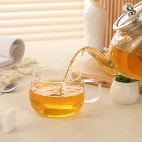 Glass Tea Cups Set of 2, Clear Borosilicate Glass Teacups with Handle for Tealover, Dishwasher & Microwave Safe Large Coffee Mugs for Espresso Cappuccino Latte Juice, 12OZ/360ML - Image 3