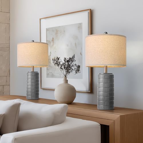 PoKat 23" Ceramic Dark Gray Table Lamps Set of 2 for Living Room, Modern Bedside Lamps for Bedroom, Farmhouse Nightstand Lamp for Home Office Guest Room Sideboard Entryway Decor Gifts - Image 7