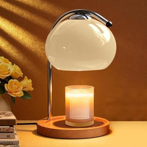 Topyond Aroma Wax Melting Lamp Retro Wood Storage Tray Glass Candle Warmer Desk Lamp Bedroom Bedside Ambient Table Lamp Home Decor by Topyond
