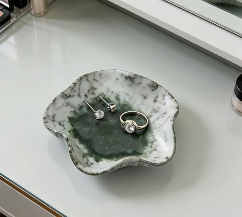 Ceramic Jewelry Tray, Decorative Trinket Dish for Rings, Earrings, Necklaces, Bracelets, Watch & Keys, Birthday, Mother's Day & for Women, 5.3 Inch, Moss Frost - Image 3