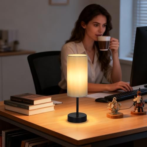 RISLG 2 Pack Small Table Lamps for Bedroom, Bedside Lamps for Nightstand with Wire Switch, Minimalist Modern Desk Lamps with Linen Fabric Shade for Kids Room Living Room Office Dorm, Bulb Included - Image 6