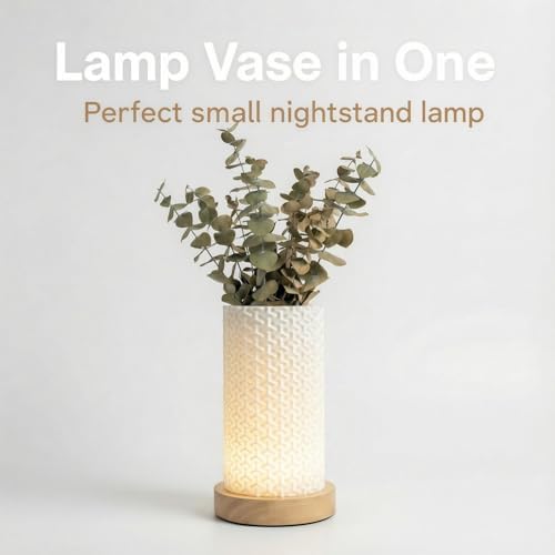 Small Bedside Lamp for Nightstand, 3D Printed Mini Table Lamp, 3 Color Temperatures Warm to Cool White, Cozy Small Lamp for Bedroom Dorm Tight Spaces, Ash Wood Base, 8.8 Inch Tall - Bubble - Image 2