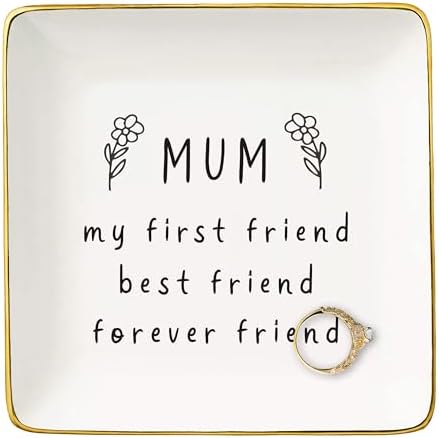 NZY Mothers Day Gift for Mom-Thank You Present for Mother-Mum My First Friend My Best Friend-Mom Appreciation Gift from Daughter Son-Ceramic Jewelry Tray Trinket Holder Ring Dish-Birthday Christmas by NZY