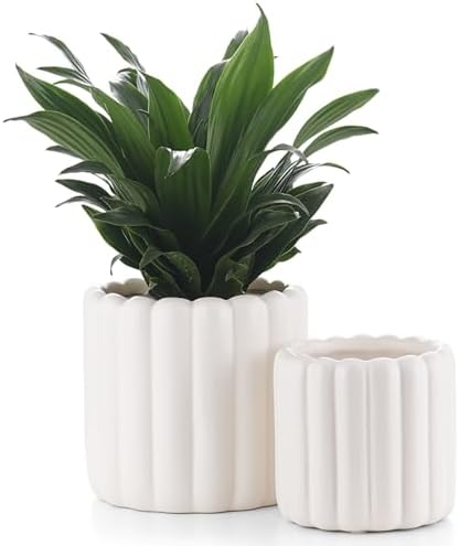 Ceramic Plant Pots,6 inch+4.7 Inch Planter Pot with Drainage Holes,Ceramic Planters for Indoor Plants,Modern Flower Pots for Indoor Outdoor Plants House & Office Décor,Pale Beige by FUYHE
