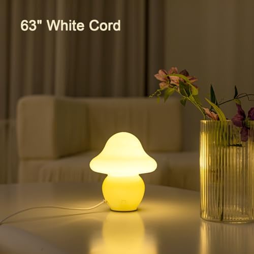 HEQET Mushroom Lamp White Glass Mushroom Table Lamp for Bedrooms, Living Room, Aesthetic Lamps for Bedroom, Cute Bedside Lamp (Yellow) - Image 2