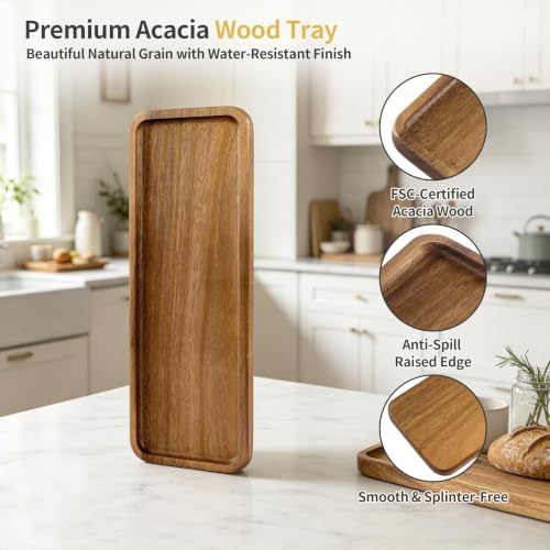 Small Wood Tray– Acacia Serving Platter Vanity Tray Mini Wooden Tray Decor - Image 3