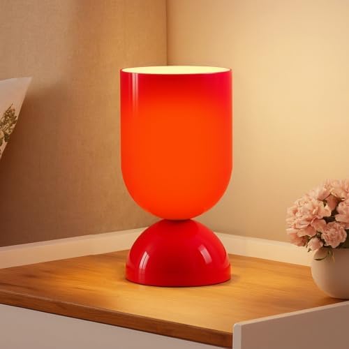 8.9" Dimmable Modern Glass Table Lamp with Dome Base, Glossy Red by Keazile