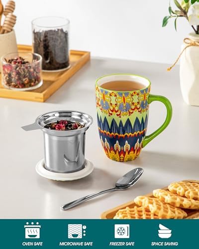 vancasso 18 Oz Tea Infuser Mug with Lid, Mint Petal Whirl - Image 4