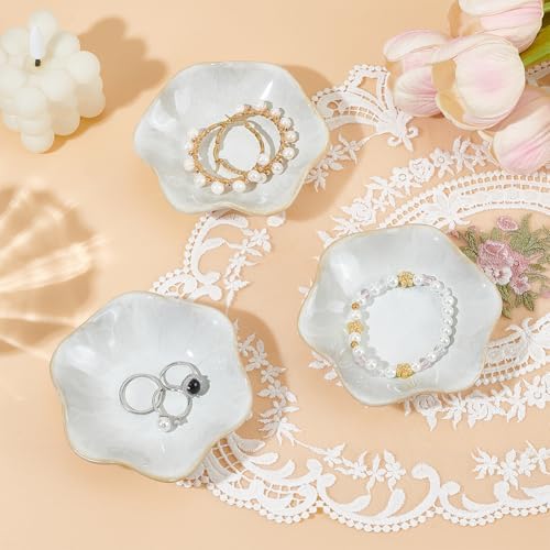 10Pcs Ceramic Jewelry Dish, Lotus Leaf Design Trinket Tray Diameter 4.2" for Necklaces Earrings Rings, Decorative Vanity Tray for Bathroom Bedroom Dresser - Image 2