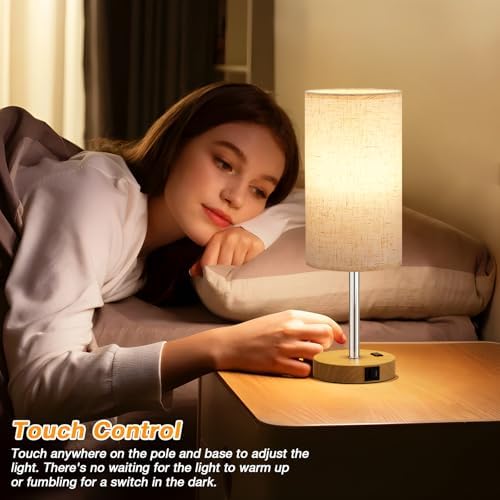Dicoool 17.4" Bedside Lamp for Bedroom - Dimmable Touch, USB A+C, AC Outlet - Image 5