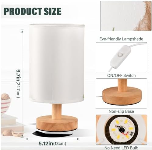 Cute Watercolor Highland Cow Sunflower Bedside Table Lamps with USB Port for Bedroom LampSmall Nightstand Lamp Sturdy Linen Shade Wooden Base Decorative Lamps for Nursery Kids Reading Dorm Home - Image 4