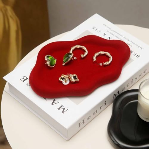 Jewelry Dish Trinket Tray for Women, Ring Dish Holder, Unique Cloud Shape Ceramic Plate Cute Things Vanity Aesthetic Room Decor Mother's Day Birthday (Flocked Scarlett) - Image 6