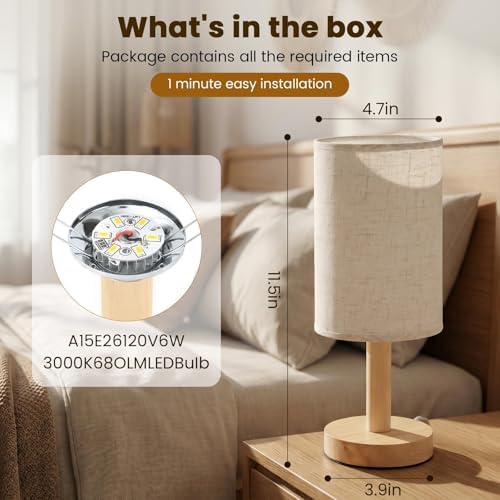 Small Table Lamp Set of 2, Round Tall Bedside Lamps - Image 6