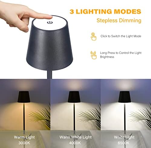 CHLORANTHUS 2 Pack Cordless Table Lamps, 3 Colors Stepless Dimming, 5000mAh Rechargeable Battery LED Desk Lamp for Bedroom/Couple Dinner/Desk/Cafe/Dining Room/Terrace - Image 2