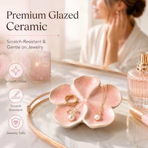 Ceramic Flower Jewelry Ring Trinket Dish Tray, Gifts for Women, Blush Pink - Image 2