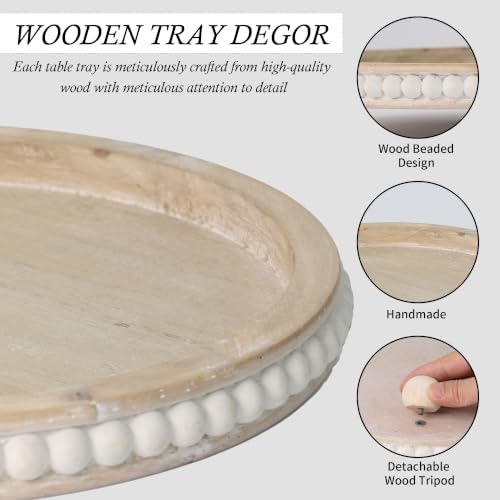 Round Wooden Tray for Decor, Rustic Farmhouse Centerpiece - Image 4