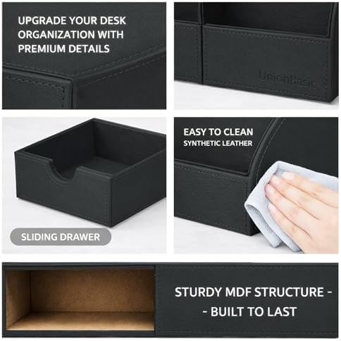 UnionBasic Desk Organizer - Multifunctional Leather Desktop Pen Holder Storage Box - Business Card/Pen/Pencil/Mobile Phone/Stationery Holder, Taiga Dark Gray - Image 2