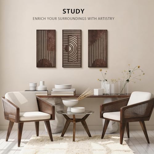 VIYYIEA Boho Solid Wood Carved Wall Art Set of 3, Geometric Minimalist Wooden Home Decor Panels, Handcrafted Solid Wood Wall Hanging for Living Room Bedroom Hallway, 16 x 8 Inch Each (Geometry I) - Image 4